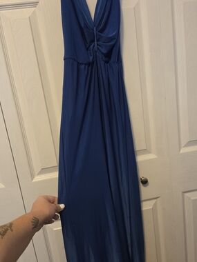 Halter Style Blue Knot-Front Jumpsuit